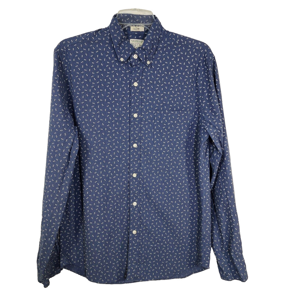 J Crew Secret Wash Shirt Men Medium Blue Organic Cotton Slim Stretch Button Blue